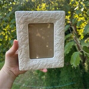 Burnes of Boston White Embossed Leaf Pattern Ceramic Photo Frame